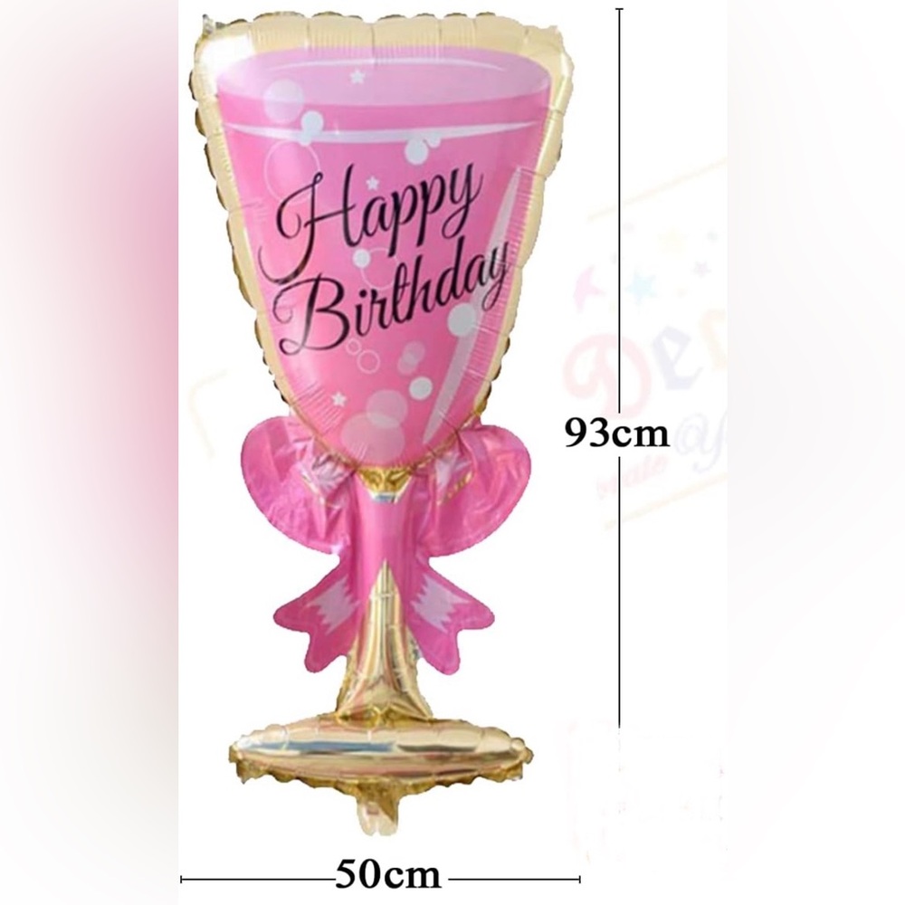 EXTRA LARGE Mylar Pink Happy Birthday Wine/Champagne Glass Balloon - Picture 3 of 4
